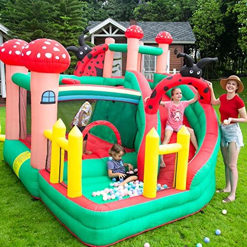 [大特価] SunSports インフレータブルバウンスハウス スライド付き バウンシーハウス 子供用 屋外/屋内 障害物コース バスケットボールフープ付き エアボールピット 【TMF1594842027】(57353円)