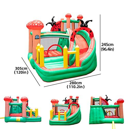 [大特価] SunSports インフレータブルバウンスハウス スライド付き バウンシーハウス 子供用 屋外/屋内 障害物コース バスケットボールフープ付き エアボールピット 【TMF1594842027】(57353円)