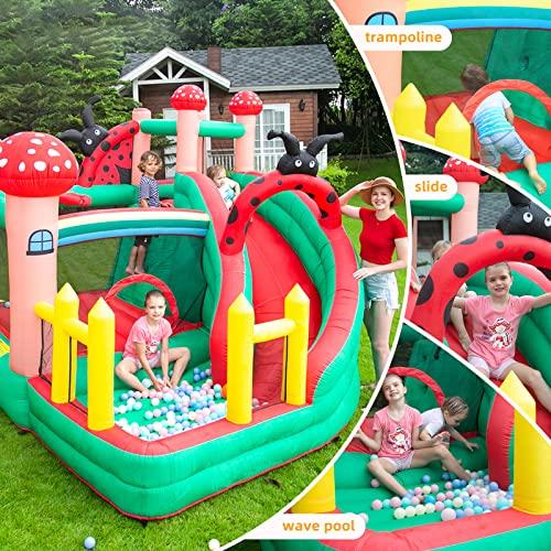 [大特価] SunSports インフレータブルバウンスハウス スライド付き バウンシーハウス 子供用 屋外/屋内 障害物コース バスケットボールフープ付き エアボールピット 【TMF1594842027】(57353円)