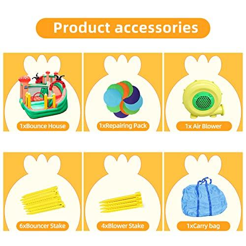 [大特価] SunSports インフレータブルバウンスハウス スライド付き バウンシーハウス 子供用 屋外/屋内 障害物コース バスケットボールフープ付き エアボールピット 【TMF1594842027】(57353円)