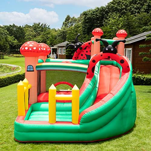 [大特価] SunSports インフレータブルバウンスハウス スライド付き バウンシーハウス 子供用 屋外/屋内 障害物コース バスケットボールフープ付き エアボールピット 【TMF1594842027】(57353円)