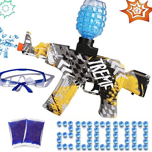 電動ジェルボールブラスター、スプラッターボールブラスター、2万個の水玉ビーズとゴーグル付き再利用可能バッテリー付き男の子・女の子への