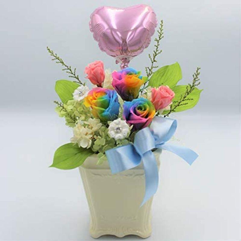 Aliceフラワーデザイン プリザーブドフラワー レインボーローズのプリザーブドフラワー ハッピーバルーン ピンク ハッピーバルーン ピンク ブルー2色のカラーバリエーション ピンク 花束 アレンジメント Pia Store 受発注品
