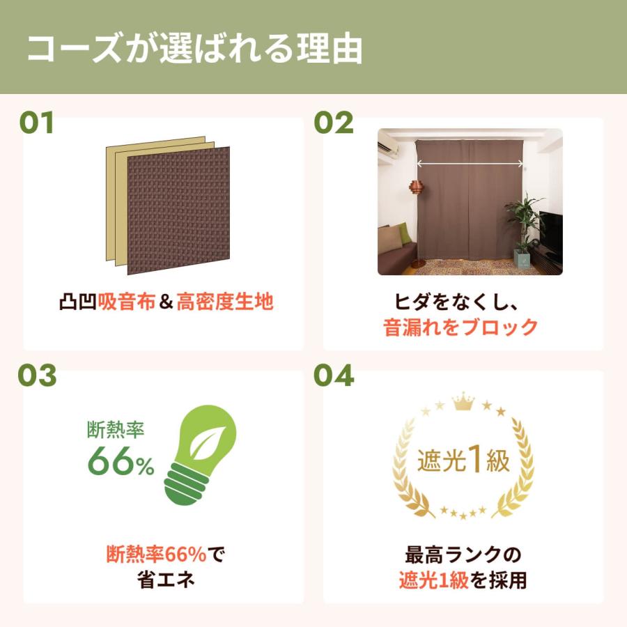 防音カーテン 遮音カーテン 完全遮光 5重構造コーズイージーオーダー 幅191-220cm×丈211-240cm 1枚 日本製 遮光1級 窓 断熱 遮熱 遮音 騒音対策 楽器 声 最強_7