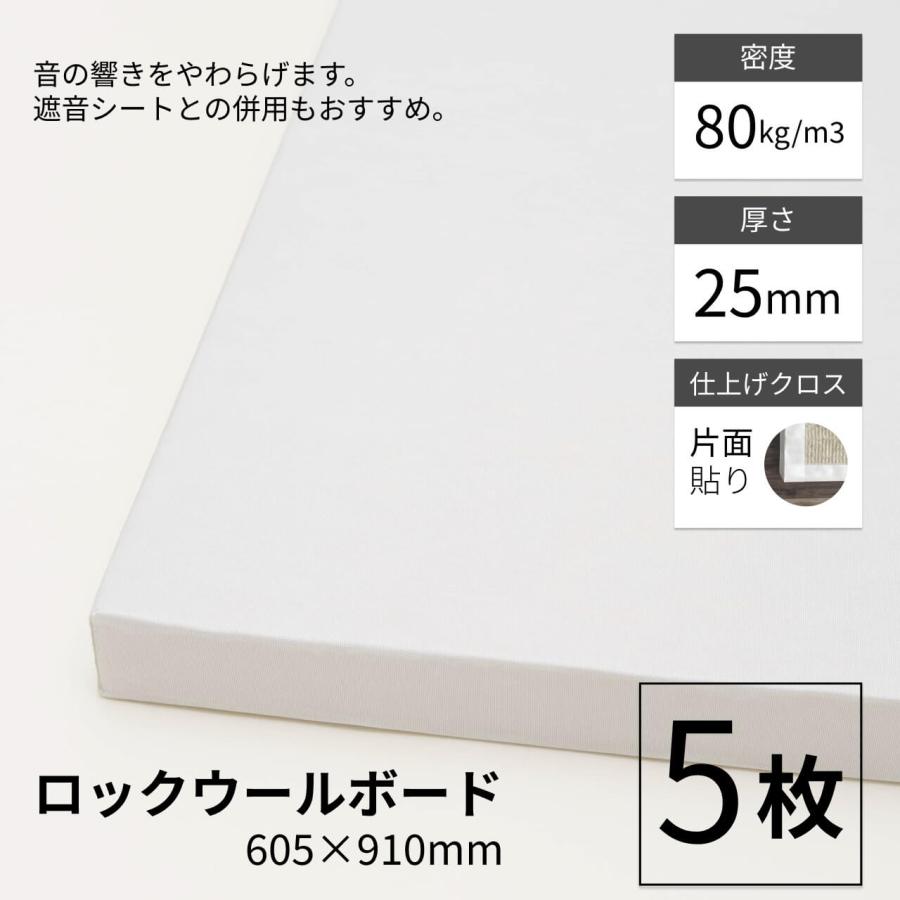 吸音材 防音パネル ロックウールボード 605×910×25mm 密度80k 片面クロス 5枚 防音 高密度 防音ボード 吸音ボード 反響対策 防音シート 壁 ピアノ 吸音 | 防音専門ピアリビング