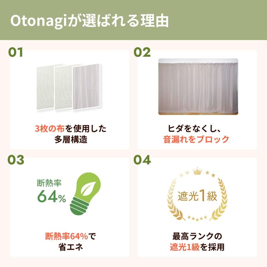 防音カーテン 遮音カーテン Otonagi 旧コーズプレミア 既製サイズ 幅110×丈135cm 1枚 完全遮光 遮光1級 窓 断熱 遮熱 遮音 騒音対策 ピアノ 子供 楽器 声 最強の画像