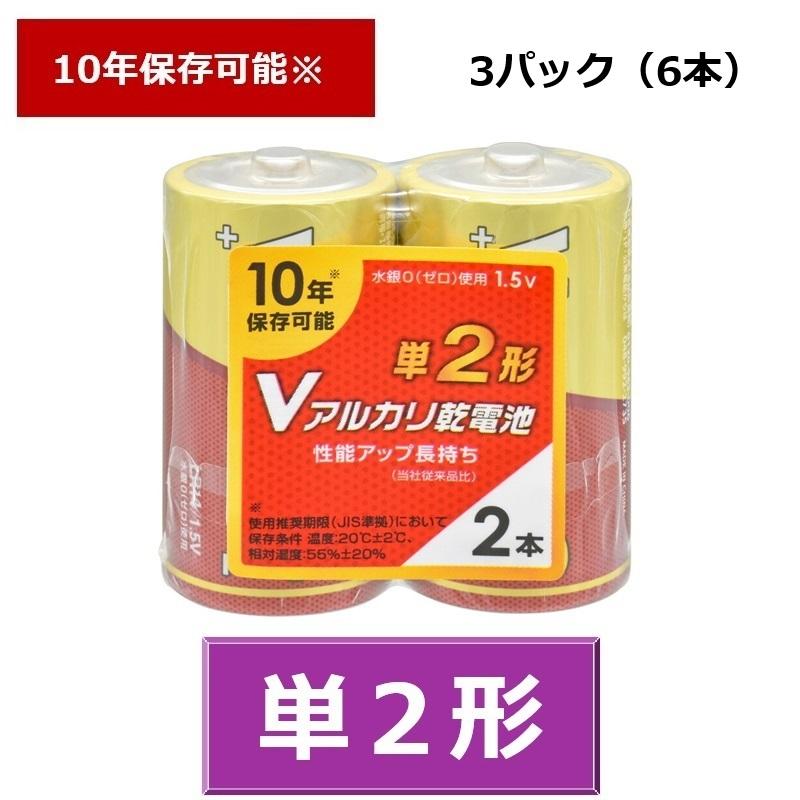 OHM（オーム電機） アルカリ乾電池 単2形 6本 10年保存 2本 x 3パック