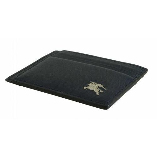 ✨美品✨バーバリー　名刺入れ　カードケース　ロゴ　レザー　ネイビー BURBERRY バーバリー カードケース 名刺入れ メンズ ブルー