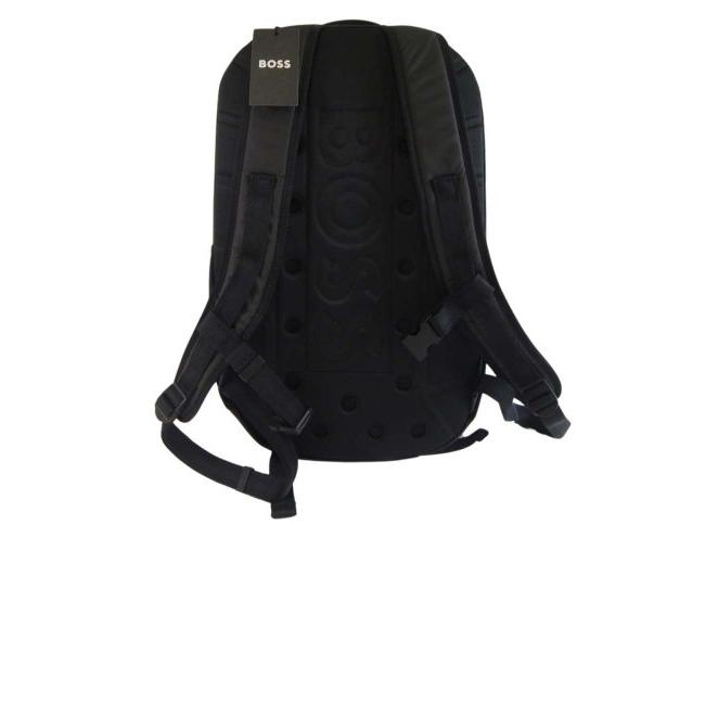 【新品未使用】BOSS リュック 黒 合成皮革 ストライプデザイン BOSS バックパック シグネチャーストライプ＆ロゴディテール