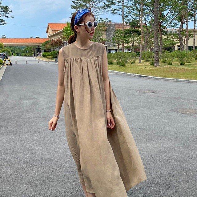 ワンピース レディース ファッション 代 30代 40代 50代 女性 秋 春 夏服 コットンリネン ノースリーブワンピース ミモレ丈 シンプル 大人きれい 激安先着