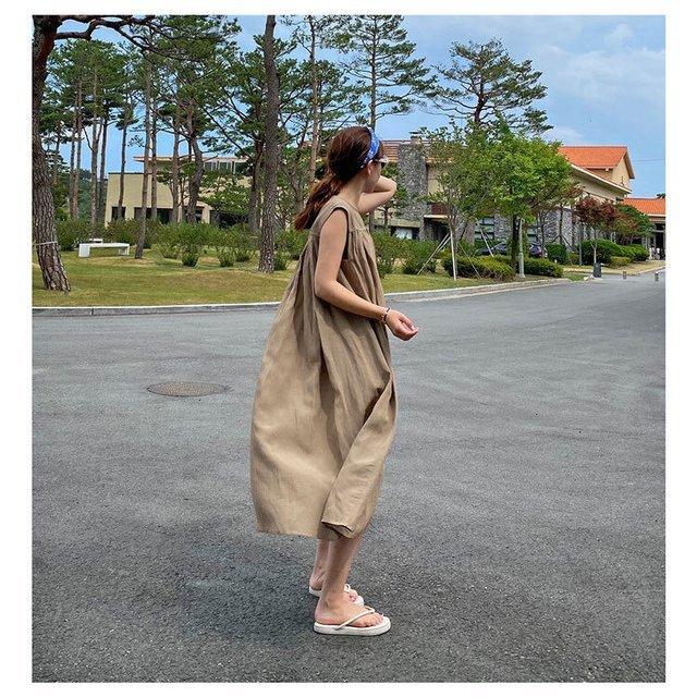 ワンピース レディース ファッション 代 30代 40代 50代 女性 秋 春 夏服 コットンリネン ノースリーブワンピース ミモレ丈 シンプル 大人きれい 激安先着