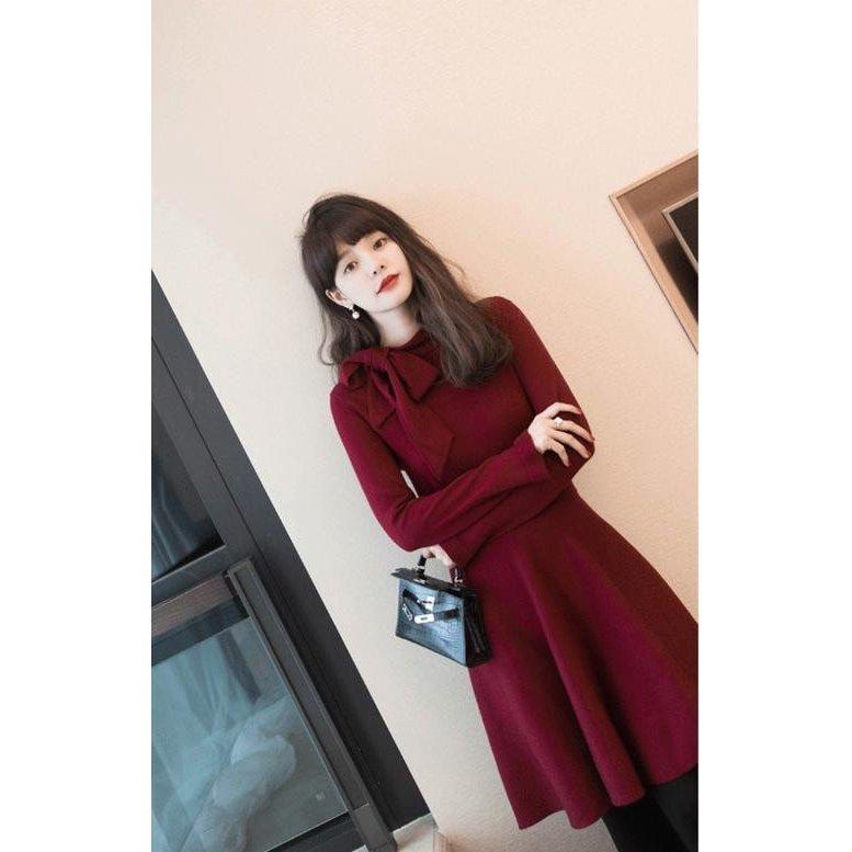 本物の 代 ワンピース クリスマス ファッション レディース デート 30代 レッド クラシカル レトロ ニットワンピース 冬 秋 女性 50代 40代 ワンピース カラー レッド