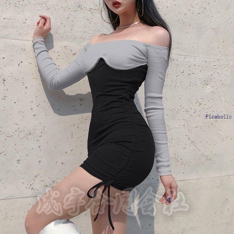 買い保障できる フェイクレイヤード ワンピース レディース 長袖 ミニ丈 タイトワンピース シャーリング ヒップラップ スリム 着痩せ 欧米風 セクシー キャバドレス 代 30代 ワンピース Www We Job Com
