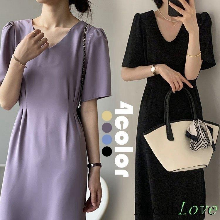 夏セール開催中 Max80 Off ロング丈ワンピース オシャレ 半袖 夏 30代 40代 レディース ワンピース Vネック 4色 無地 カジュアル ゆたっり 韓国風 きれいめ Ol 通勤 バックリボン ワンピース サイズ L Www We Job Com