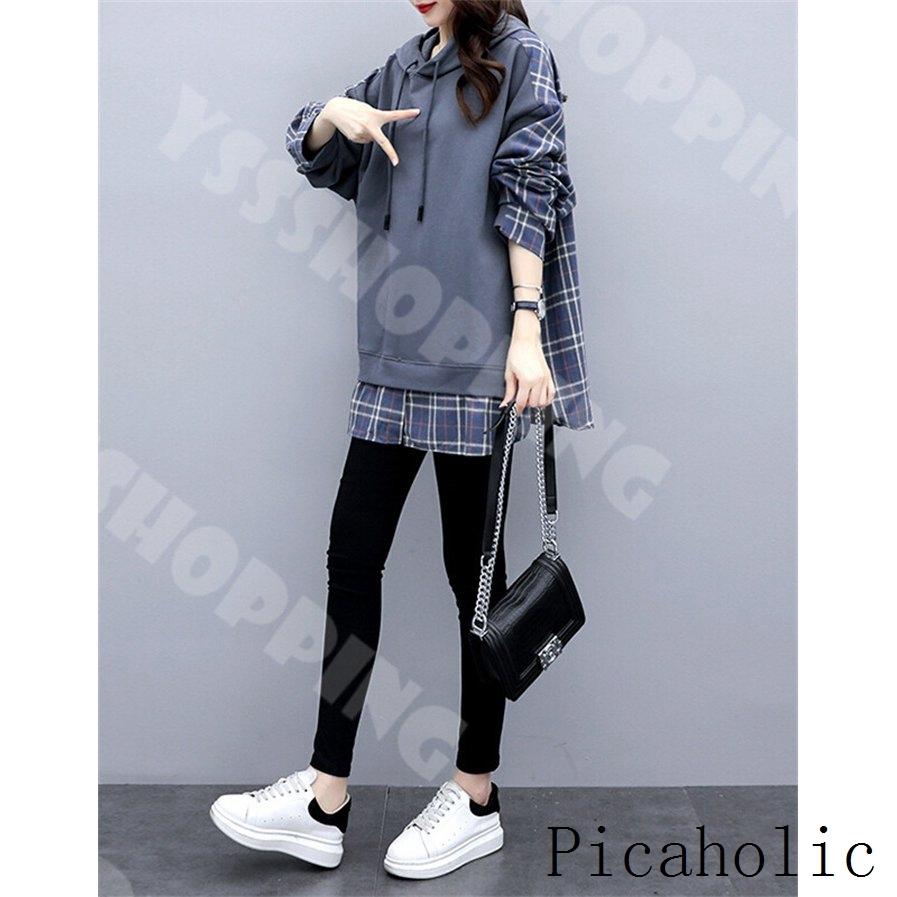 パーカー チェック 切り替え レディース 春服 春物 プルオーバー トップス カジュアル 長袖 パーカ レディースパーカー ファッション 春 専門店では