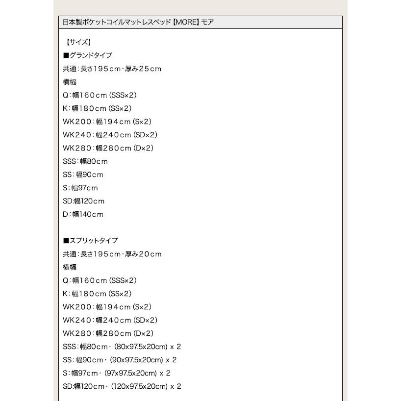 【正規品】 日本製ポケットコイルマットレスベッド MORE マットレスベッド スプリットタイプ ワイドK200 脚15cm 【KUE1778671668】(63964円)