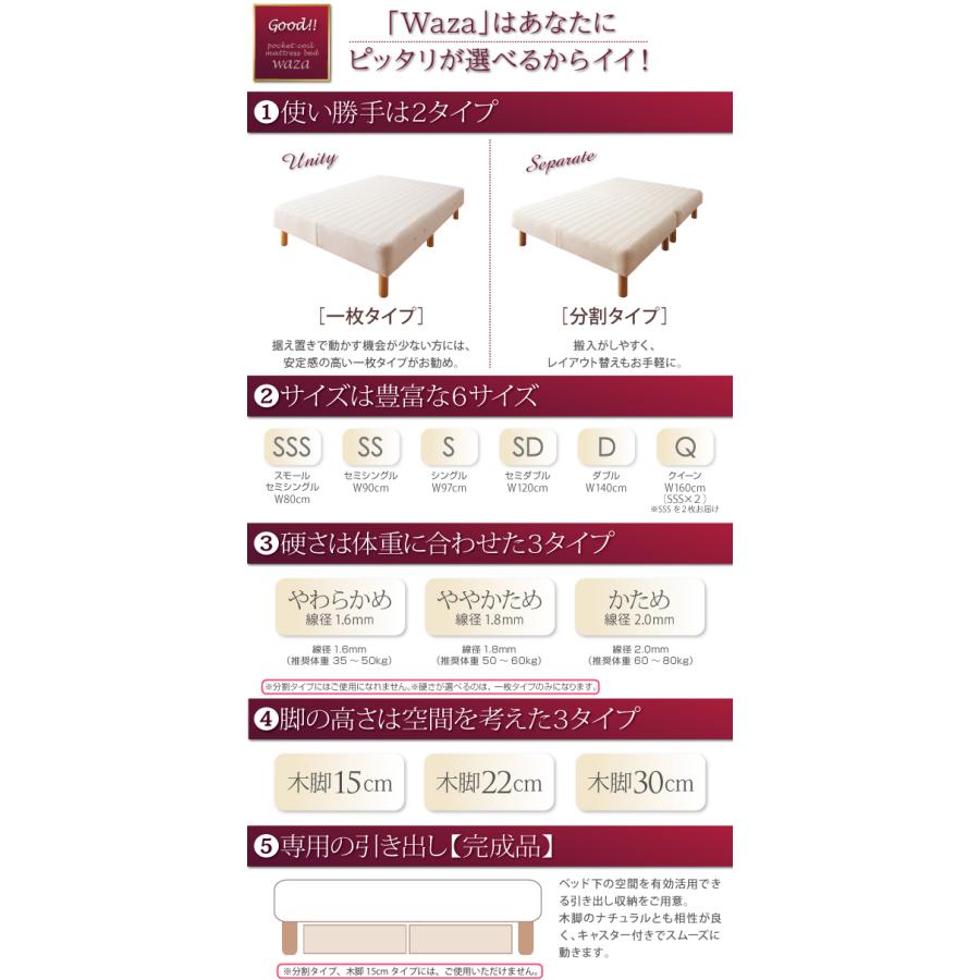 新・国産ポケットコイルマットレスベッド○Waza○ 一枚タイプ やわらか 