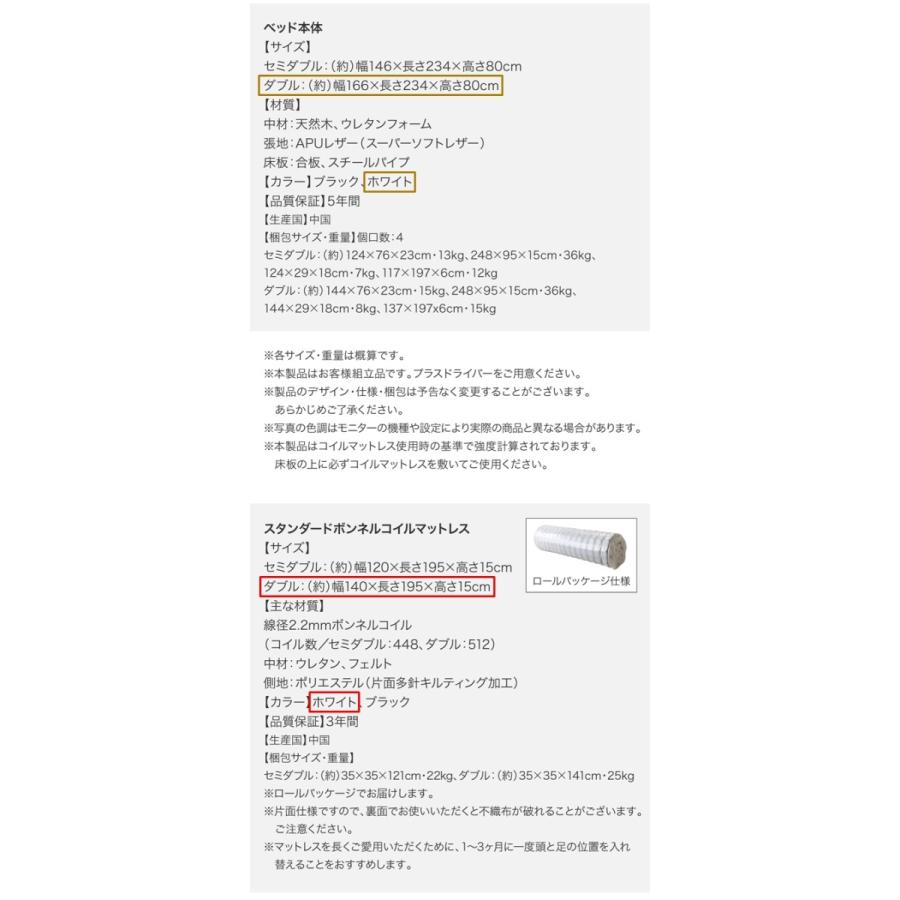 正規品 モダンデザイン・高級レザー・デザイナーズベッド〈Formare〉スタンダードボンネルコイルマットレス付き ダブル【ホワイト/ホワイト】 【GMS1863091812】(67000円)