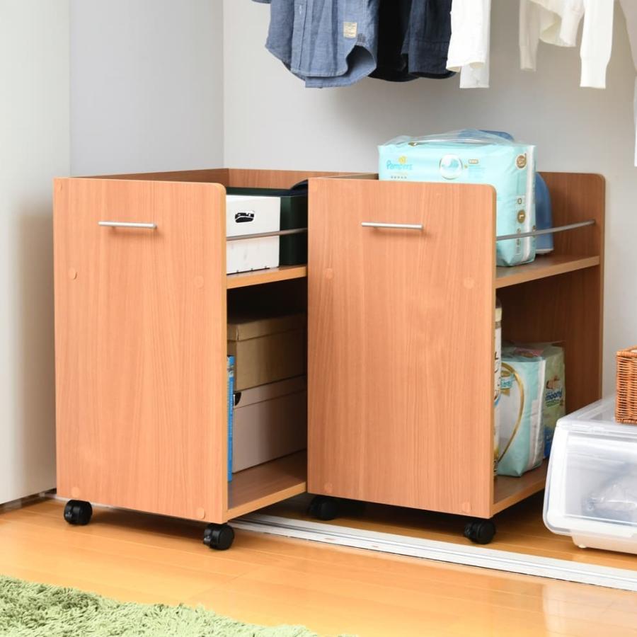 キャスター付きクローゼットラック 幅38.5 奥行58.5 CLOSET RACK ナチュラル 2個組の画像