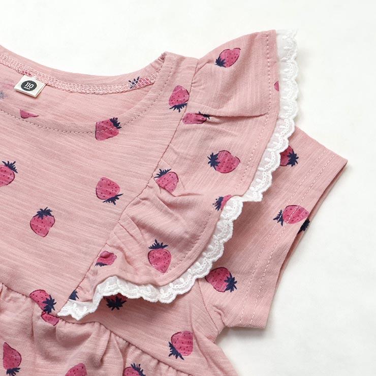 半袖Tシャツ チュニック 女の子 いちご柄 綿100% キッズ 子供服