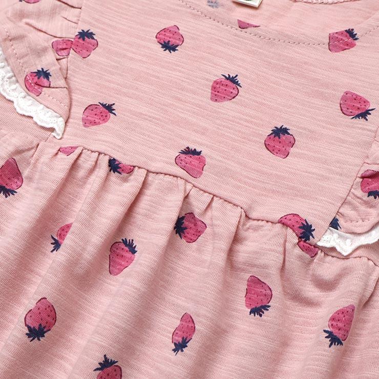 半袖Tシャツ チュニック 女の子 いちご柄 綿100% キッズ 子供服
