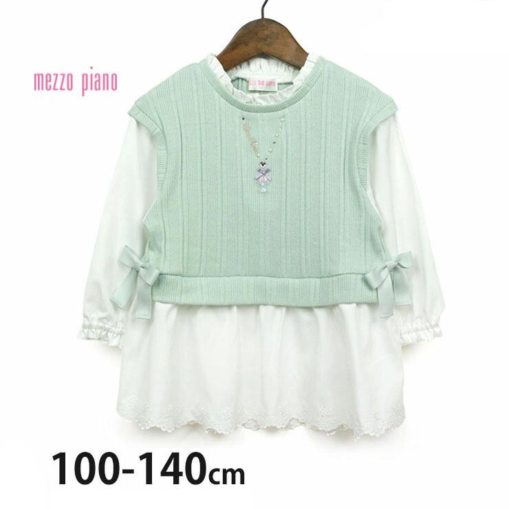 mezzo piano メゾピアノ 7分袖トップス ベストドッキング 7分袖  