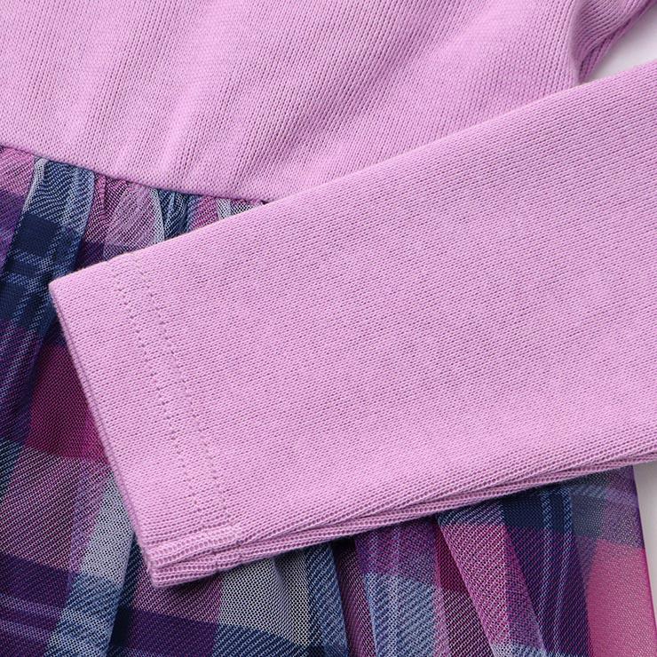 mezzo piano 長袖ワンピース チェックチュールドッキング レース mezzo piano 長袖ワンピース チェックチュールドッキング レース