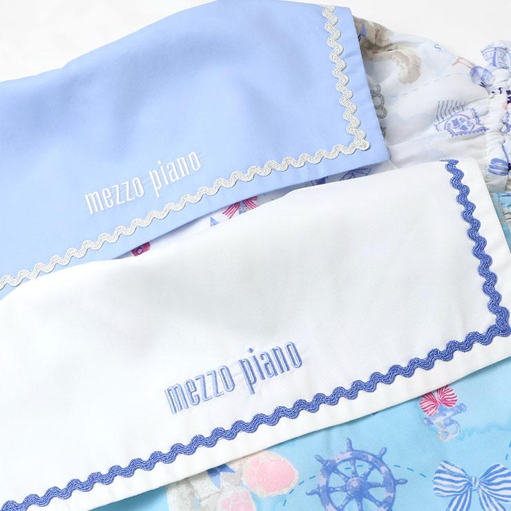 mezzo piano セーラー襟 マリン柄 ワンピース　120 今期　新作 mezzo piano キッズ セーラーカラー半袖ワンピース うさぎ ねこ 航海柄