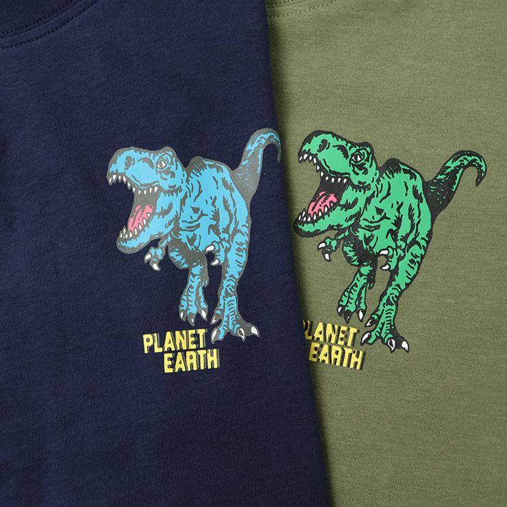 長袖Tシャツ 恐竜 ティラノサウルス プリント 綿100% ロンT RESULT
