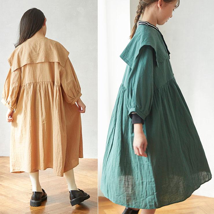 undeny. undeny ケープワンピース 8分袖 前開き ビッグカラー 無地