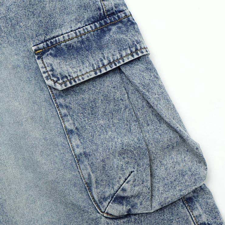 LOVETOXIC Lovetoxic ハーフデニムカーゴパンツ ヴィンテージ加工 綿