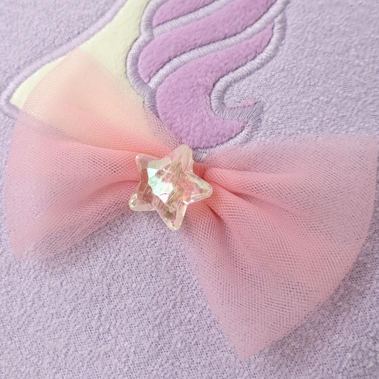 ブークレー素材トレーナー 裏起毛 袖ボア切替 ユニコーン リボン ゆめ