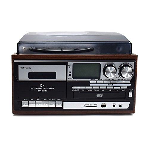 WINTECH マルチオーディオプレーヤー ブラウン レコード・カセット・AM・FM・CD・SD・USB・AUX KRP-308MS CD