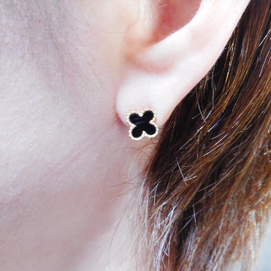 K18イエローゴールド オニキス ピアス 四つ葉の形 : Piccoli-punti 