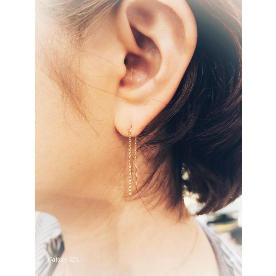 K18イエローゴールド CZ ピアス アメリカンピアス チェーンピアス