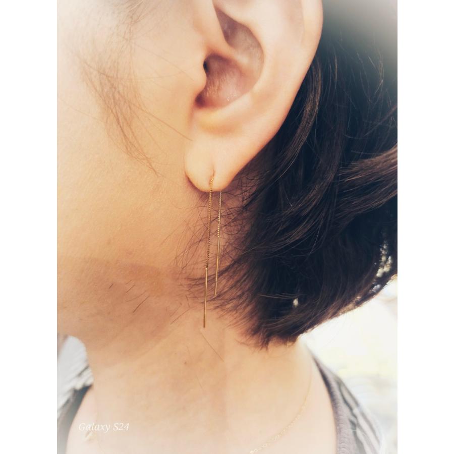 k18イエローゴールド ロングチェーンピアス アメリカンピアス