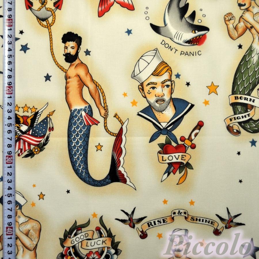 専用出品　ハンドメイド2個　アレキサンダーヘンリー USAコットン ALEXANDER HENRY マッチョマーメイド ベージュ 約