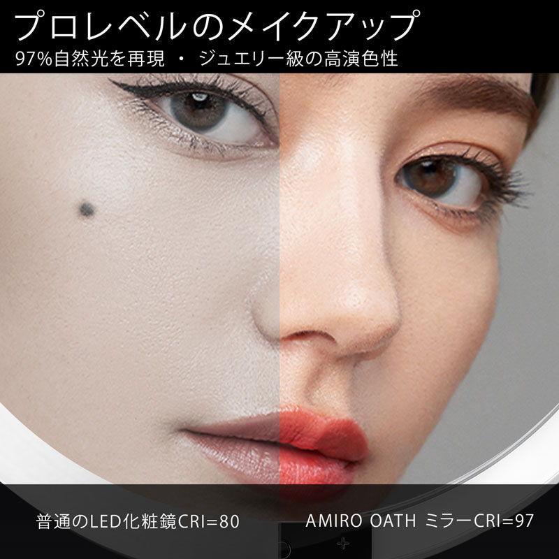 AMIRO 卓上 スマートセンサーミラー HDデイライトミラー O2 AML009WH ホワイト 8インチ 女優ミラー ライト メイクアップ 拡大鏡付属の画像