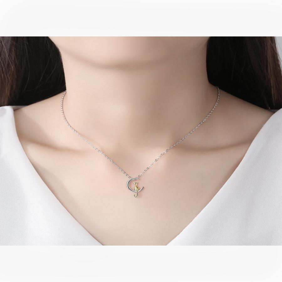 レディース 猫ペンダント 猫ネックレス 猫 ネコ ねこ 月の上の猫 20代