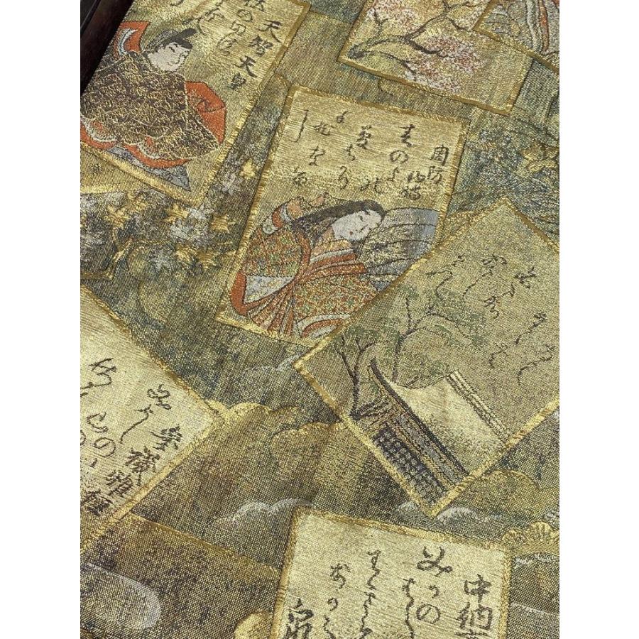 中古 】 袋帯 両面全通総絵図 小倉百人一首 光琳かるた 柄 ケース付き