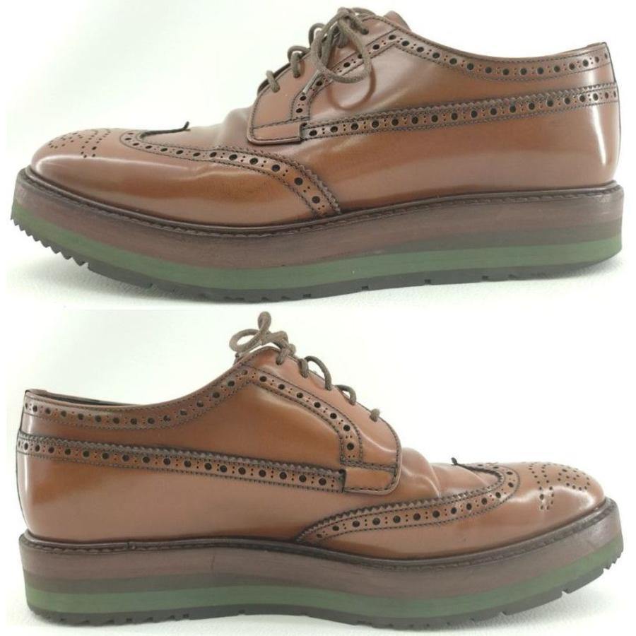 PRADA メンズ ウィングチップシューズ レザー ブラウン 厚底 PRADA メンズ ウィングチップシューズ レザー ブラウン 厚底