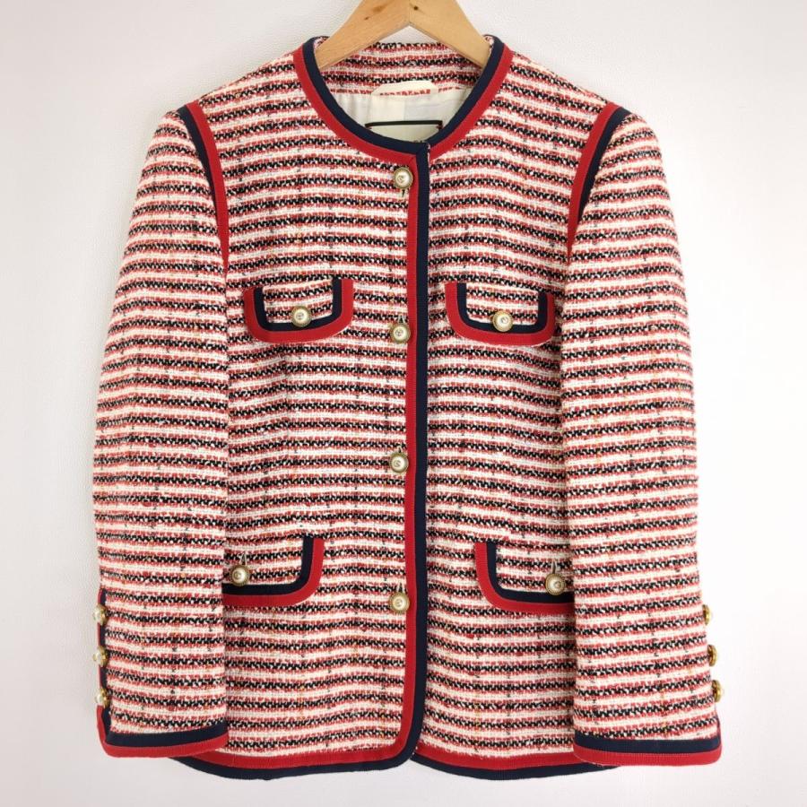 GUCCI（グッチ） 美品 ツイード ノーカラー ジャケット 482665 レッド