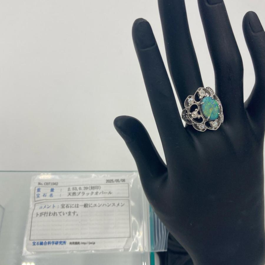 貴金属 プラチナ リング Pt900 9.63g 天然ブラックオパール 2.53ct 