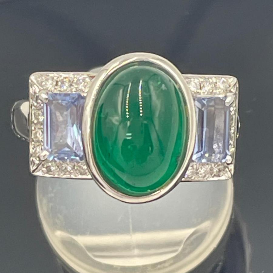 エメラルド サファイア プラチナ メレダイヤモンド リング Pt900 16.57