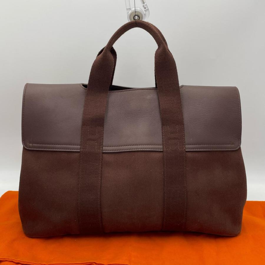 HERMES エルメス ヴァルパライソGM トワルアッシュxレザー ブラウン ハンドバッグ トートバッグ ◆2004