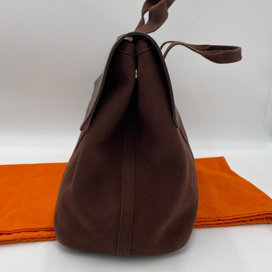 HERMES エルメス ヴァルパライソGM トワルアッシュxレザー ブラウン ハンドバッグ トートバッグ ◆2004