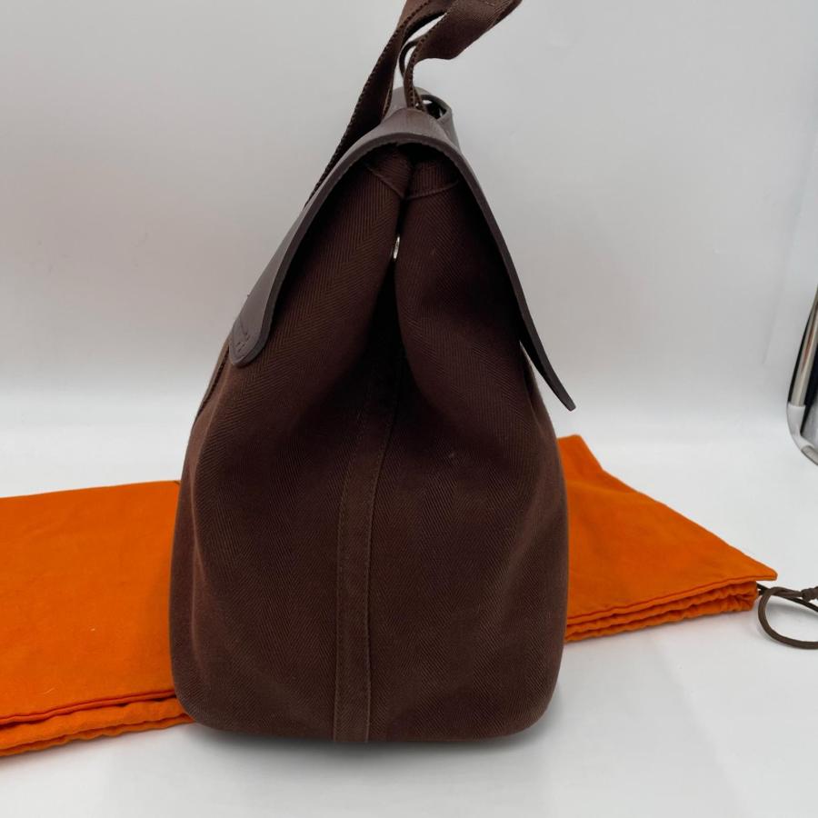 HERMES エルメス ヴァルパライソGM トワルアッシュxレザー ブラウン ハンドバッグ トートバッグ ◆2004