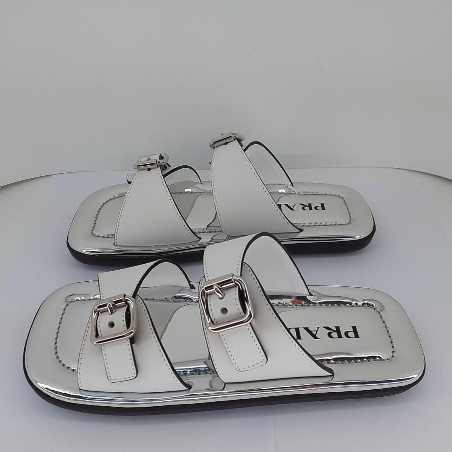 PRADA プラダ レザーサンダル ホワイト×シルバー 36 1/2(約23.5 PRADA プラダ レザーサンダル ホワイト×シルバー 36 1/2(約23.5