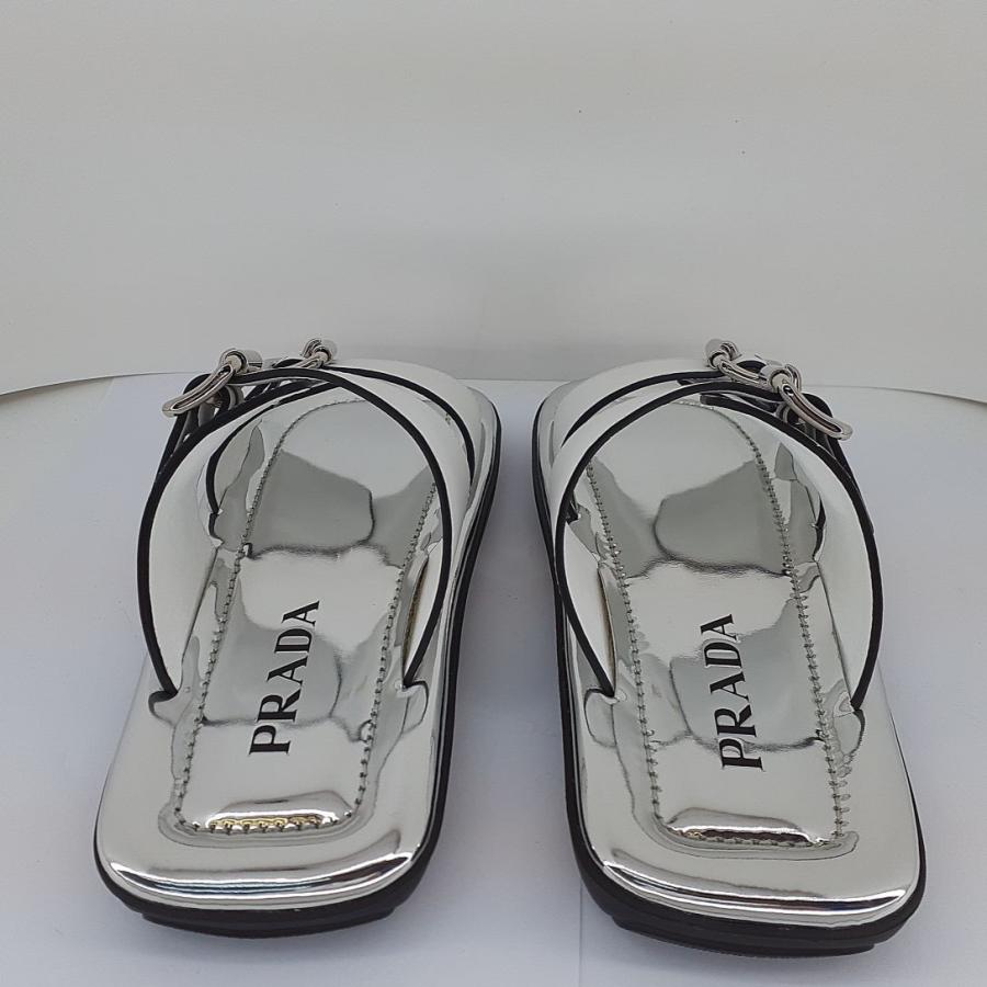 PRADA プラダ レザーサンダル ホワイト×シルバー 36 1/2(約23.5 PRADA プラダ レザーサンダル ホワイト×シルバー 36 1/2(約23.5