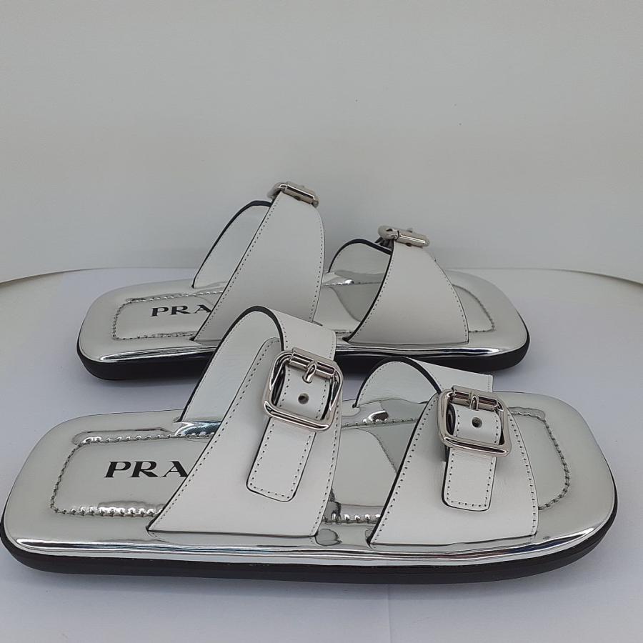 PRADA プラダ レザーサンダル ホワイト×シルバー 36 1/2(約23.5 PRADA プラダ レザーサンダル ホワイト×シルバー 36 1/2(約23.5